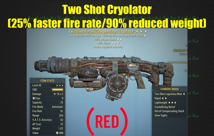 Two Shot Cryolator (25% faster fire rate, 90% reduced weight)
