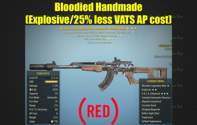 Bloodied Handmade(Explosive/25% less VATS AP cost)