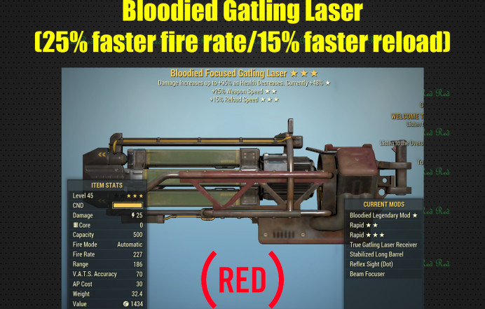 Bloodied Gatling Laser (25% faster fire rate/15% faster reload)