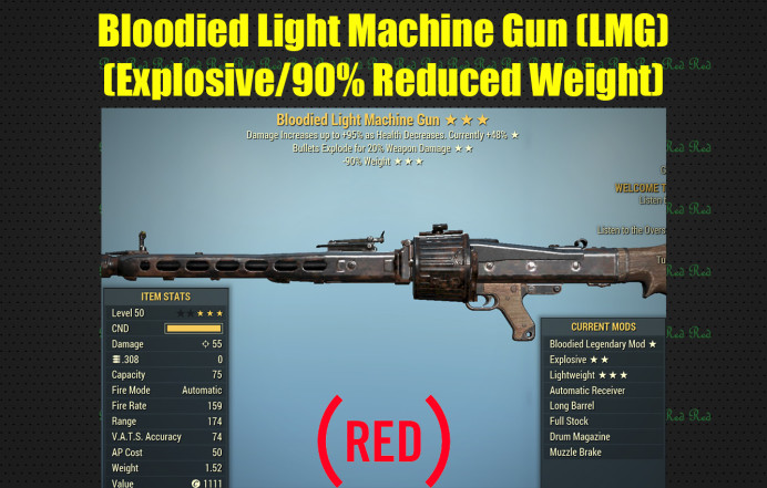 Bloodied Light Machine Gun (LMG) (Explosive/90% Reduced Weight)