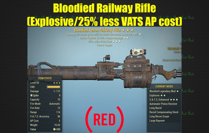 Bloodied Railway Rifle (Explosive/25% less VATS AP cost)