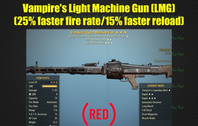 Vampire's Light Machine Gun (LMG) (25% faster fire rate, 15% faster reload)