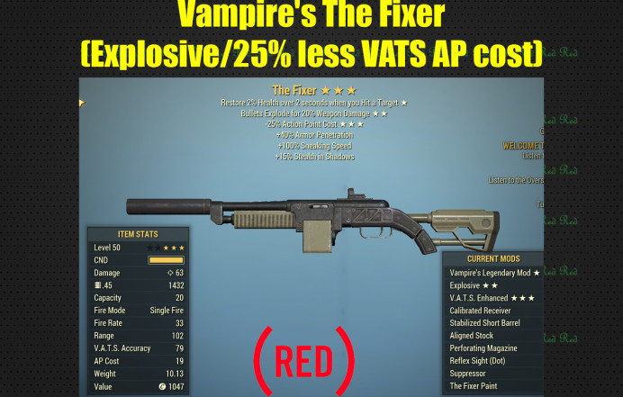 Vampire's The Fixer (Explosive/25% less VATS AP cost)