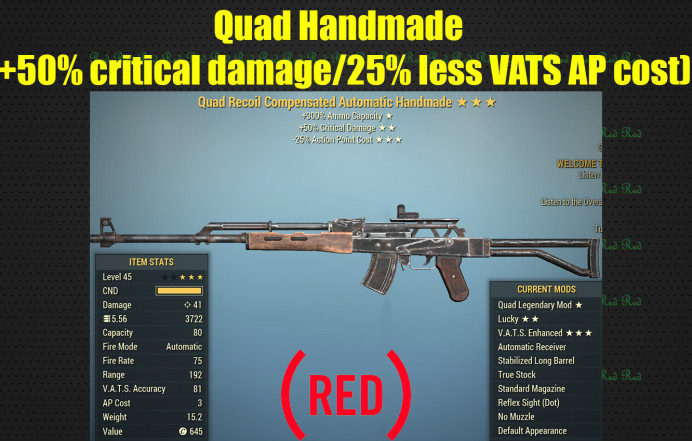 Quad Handmade (+50% critical damage/25% less VATS AP cost)