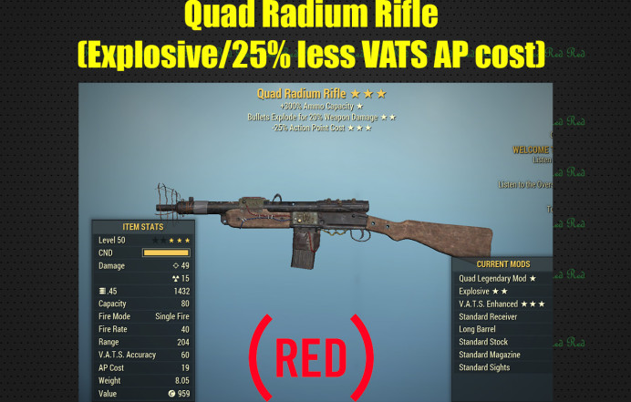 Quad Radium Rifle (Explosive/25% less VATS AP cost)