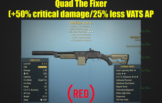 Quad The Fixer (+50% critical damage/25% less VATS AP cost)