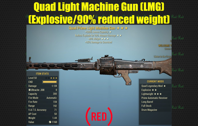 Quad Prime Light Machine Gun (LMG)(Explosive/90% reduced weight)