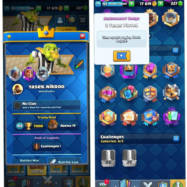(Android/iOS) KT 14 - lvl 43 - Cards107/120 - Max Card 17  _lvl 13 card 4 /Emote 51 / skin tower 2