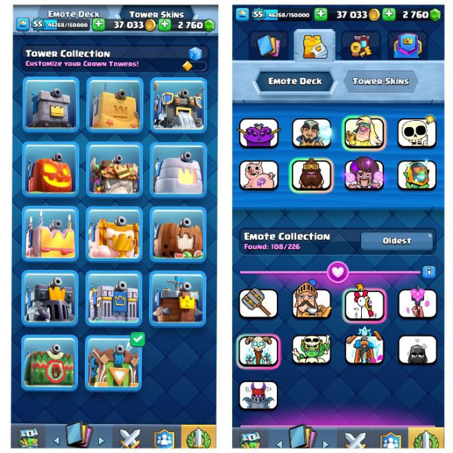 (Android/iOS) KT 15 - lvl 55 - Cards109/120 - Max Card 90  _lvl 13 card 6 /Emote 108 / skin tower  14