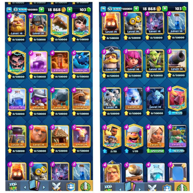 (Android/iOS) KT 14 - lvl 53 - Cards109/120 - Max Card 53 _lvl 13 card 11 /Emote 49 / skin tower 4