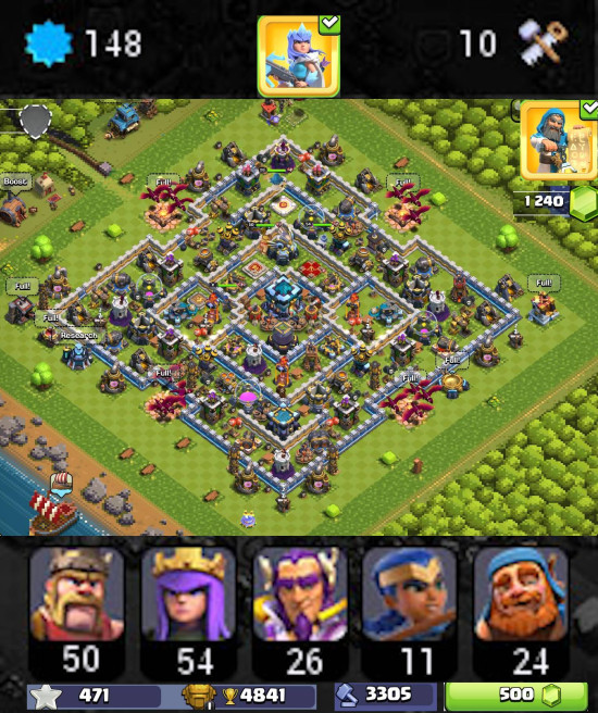 ■TH:13 (+45%) ■Heroes: K50 Q54 P30 W26 C11 ■Skins:2 ■Gems:1240 ■BH:10 ■Full Access ■Instant Delivery ■A6282