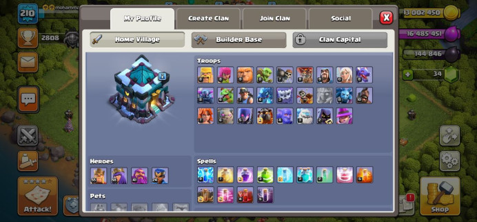 Clash of Clans (Android/iOS) SC ID- [Big Sale] TH 13 - Level 210- Heroes(55/58/41/24) - Build 8 - Cheapest price