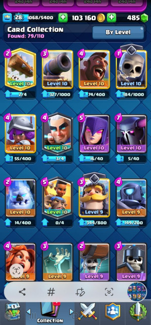 (Android/iOS) KT 10 - lvl 28 - Cards79/120 - Max Card 0 _lvl 11 card 4 /Emote 9 / skin tower  2