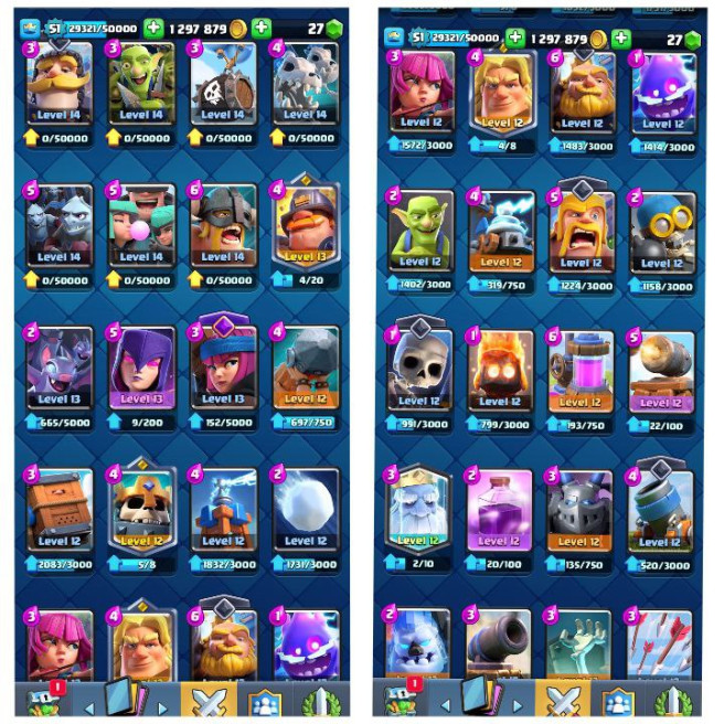 (Android/iOS) KT 14 - lvl 51 - Cards109/120 - Max Card 31 _lvl 13 card 4 /Emote 90 / skin tower 2