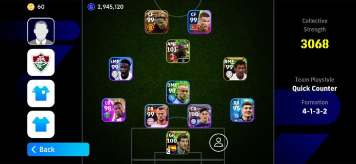 3068 Strength/Bigtime Forlán-Epic( Seedoft-Figo-Casilas)Legendary( Pires+Cafu+Cole)POTW(Vinicius+Mbappe+Halland+)Showtime( Bastoni+Bruno+Neymar