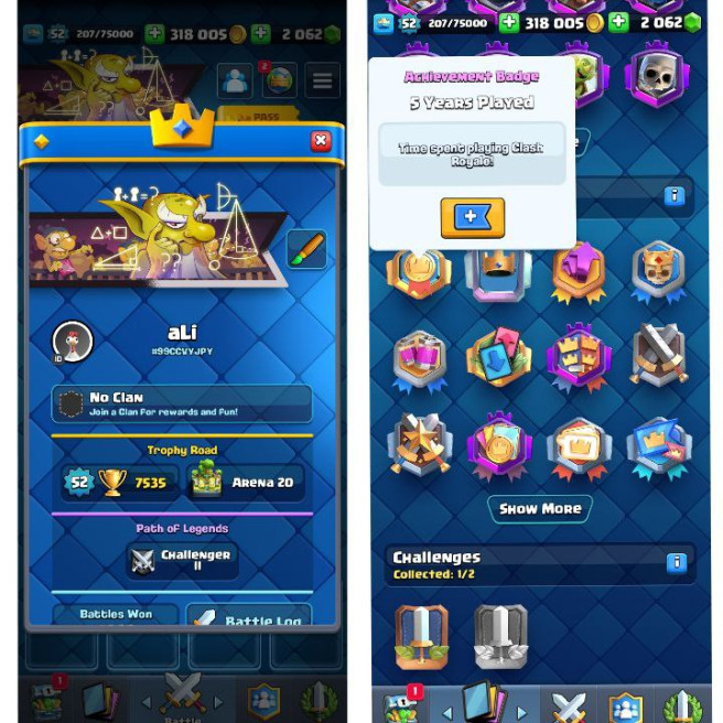 (Android/iOS) KT 14 - lvl 52 - Cards109/120 - Max Card 45 _lvl 13 card 4 /Emote 100 / skin tower  2
