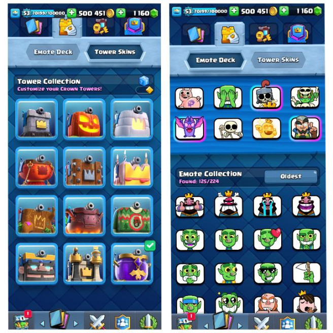 (Android/iOS) KT 14 - lvl 53 - Cards109/120 - Max Card 51 _lvl 13 card 2 /Emote 125 / skin tower  12