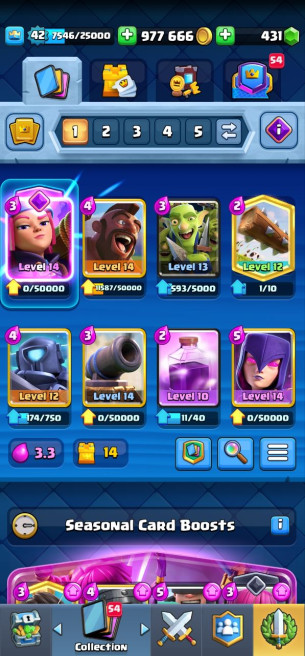 (Android/iOS) KT 13 - lvl 42 - Cards110/120 - Max Card 8 _lvl 13 card 6 /Emote 54 / skin tower  2