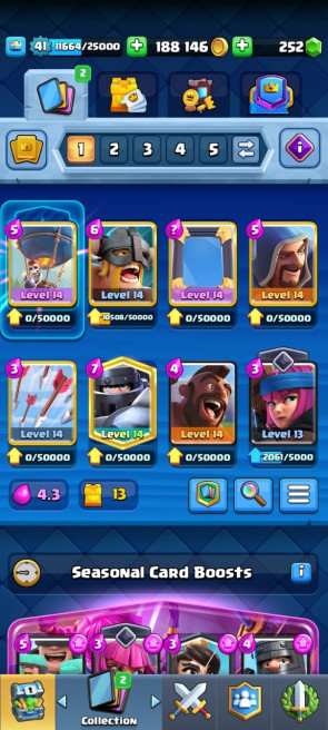 (Android/iOS) KT 13 - lvl 42 - Cards110/120 - Max Card 9 _lvl 13 card 3 /Emote 36 / skin tower  2