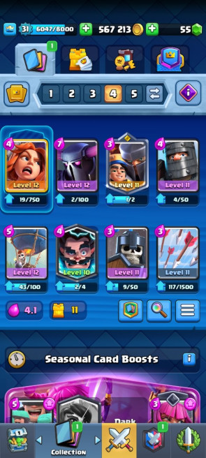 (Android/iOS) KT 11 - lvl 31 - Cards99/120 - Max Card 0 _lvl 12 card 3 /Emote 18 / skin tower 2