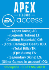 [Origin-EA] APEX =  LVL:30-40  / Legedns:6-10 / RANKED READY / SKINS INCLUDED / ORIGIN / FULL ACCESS /