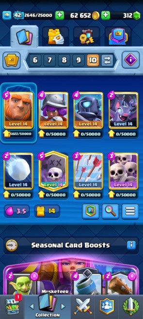 (Android/iOS) KT13 - lvl 42 - Cards107/120 - Max Card 10 _lvl 13 card 3 /Emote 65 / skin tower 2