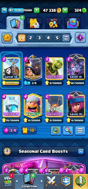(Android/iOS) KT 13 - lvl 41 - Cards109/120 - Max Card 11 _lvl 13 card 2 /Emote 24 / skin tower&nbsp;2