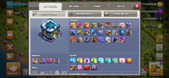 Clash of Clans (Android/iOS) SC ID- [Big Sale] TH 14 - Level 153- Heroes(48/70/50/10) - Build 9 - Cheapest price