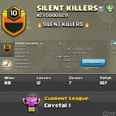 LEVEL- 10 | NAME - SILENT KILLERS I W\L  Win- 88 : Loss- 12 | CC - 6 | League-  CRYSTAL 1 | ENGLISH NAME |AMAZING NAME & WAR LOG  | INSTANT DELI