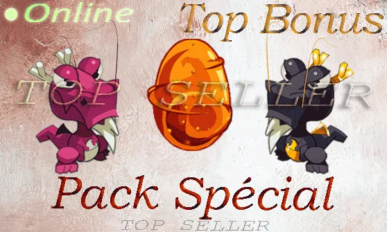 Pack special : Dofus cawotte 50 sagesse + Dragoune Noire +55 sagesse + Dragoune rose +55 sagesse + Top Bonus - livraison 5 minutes