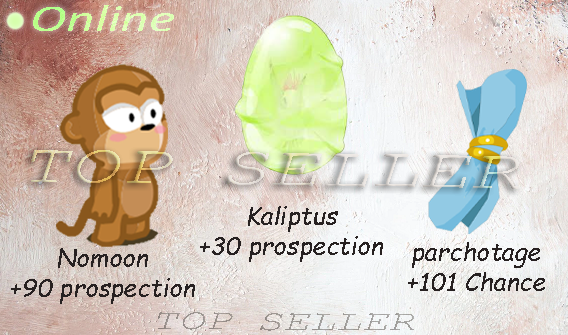 Boune : Parchotage +101 chance + Nomoon 90 prospection + dofus kaliptus 30 prospection + Top bonus kamas - livraison 5 minutes