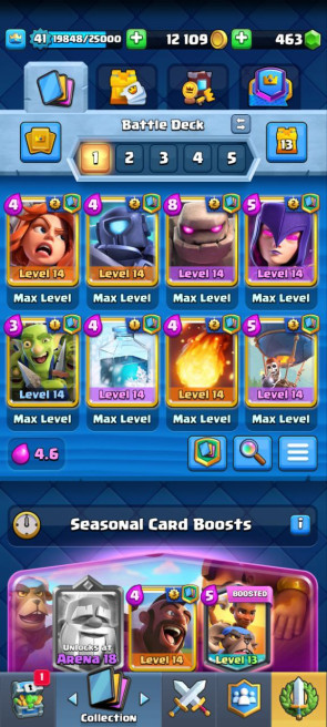 (Android/iOS) KT13- lvl41- Cards104/120 - Max Card 13 _lvl 13 card 6 /Emote 18 / skin tower 3