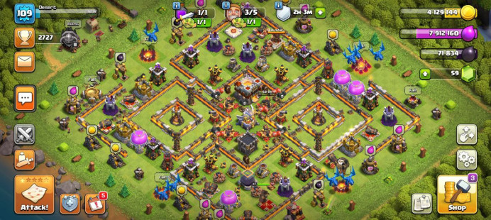 Clash of Clans (Android/iOS) SC ID- TH 11 - Level 109- Heroes(40/42/16) - Build 6 /full map nice