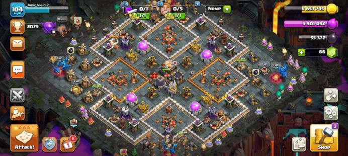 Clash of Clans (Android/iOS) SC ID- TH 11 - Level 104- Heroes(33/42/16) - Build 6 /full map nice