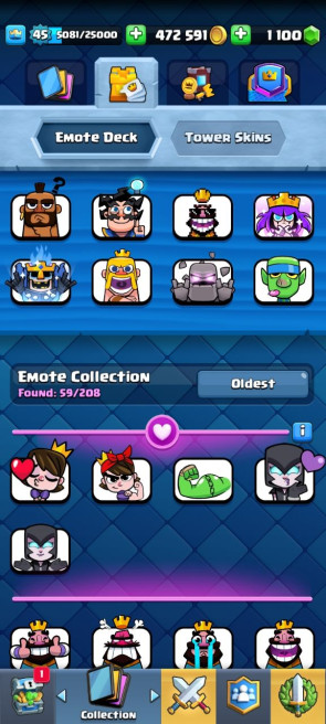(Android/iOS) KT 14 - lvl 45 - Cards109/120 - Max Card 18 _lvl 13 card 2 /Emote 59 / skin tower  2