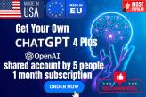 ChatGPT Plus shared account by 5 people One Month subscription 