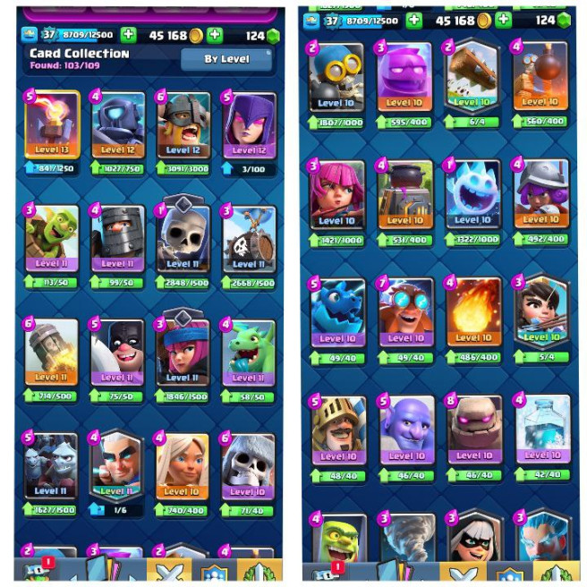 (Android/iOS) KT 12 - lvl 37 - Cards103/120- Max Card 7 _lvl 13 card 2 /Emote 27 / skin tower 1