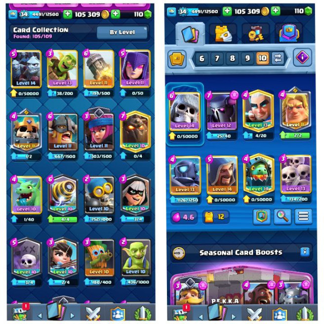 (Android/iOS) KT 11 - lvl 34 - Cards101/120 - Max Card 2 _lvl 13 card 7 /Emote 16/ skin tower 2