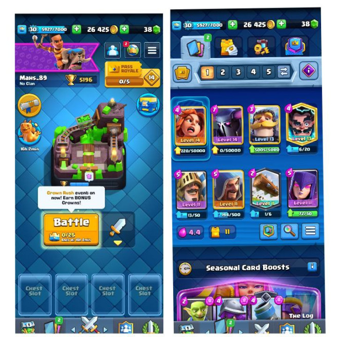 (Android/iOS) KT 13 - lvl 30 - Cards106/120 - Max Card 4_lvl 13 card 3 /Emote 30/ skin tower 2