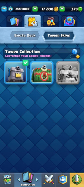 (Android/iOS) KT14 - lvl39 - Cards105/120 - Max Card 10&nbsp; _lvl 13 card 2 /Emote 33 / skin tower 2 +clash of Clans th 11