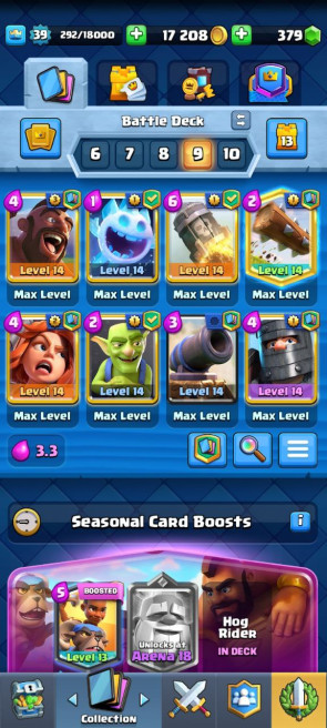 (Android/iOS) KT14 - lvl39 - Cards105/120 - Max Card 10 _lvl 13 card 2 /Emote 33 / skin tower 2 +clash of Clans th 11