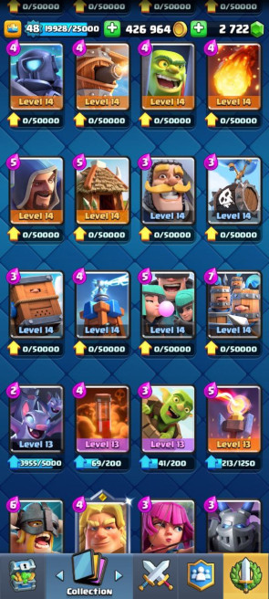 (Android/iOS) KT14 - lvl48 - Cards109/120 - Max Card 33 _lvl 13 card 15 /Emote 49 / skin tower 4