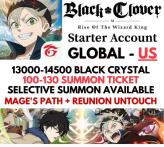Global-US - 13000-14500 Black Crystal + 100-130 Bond Summon Ticket + Selective Summon Available