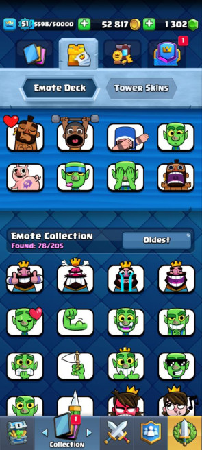 Clash royal KT14 - lvl 51 - Cards108/109 - Max Card 48 _lvl 12 card 4 /Emote 78 / skin tower 3