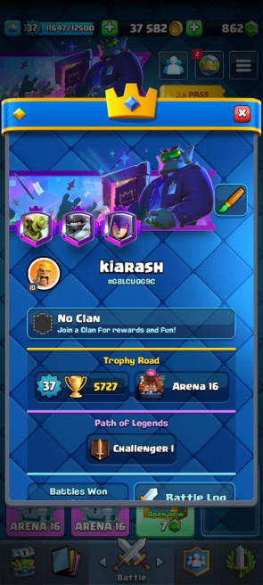 (Android/iOS) KT13 - lvl 37 - Cards106/120 - Max Card 2 _lvl 13 card 3 /Emote 37 / skin tower 2