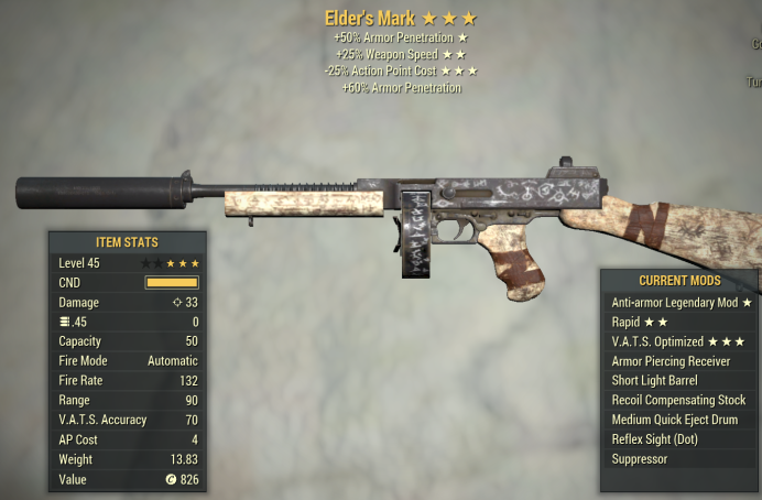 Anti-Armor Elder's Mark (25% faster fire rate/25% less VATS AP cost)