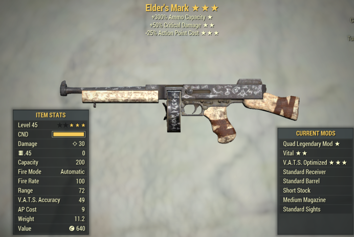 Quad Elder's Mark (+50% critical damage/25% less VATS AP cost)