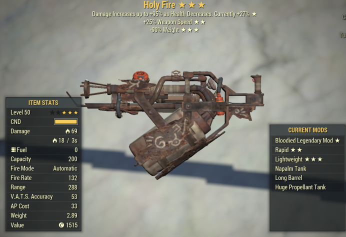 Bloodied Holy Fire Flamer (25% faster fire rate/90% reduced weight)