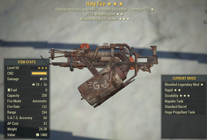 Bloodied Holy Fire Flamer (25% faster fire rate/Breaks 50% slower)