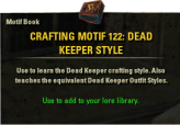 InGame Crafting Motif Book 122: Dead Keeper Style [PC-NA]